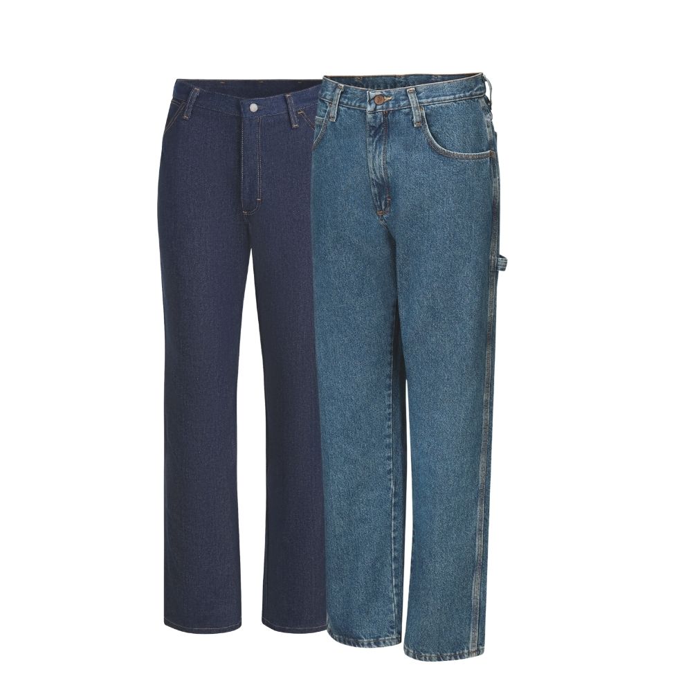 Straight leg and Carpenter denim blue jeans